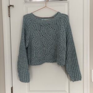 URBAN OUTFITTERS Kimchi Blue Cropped Blue Cable Knit Sweater